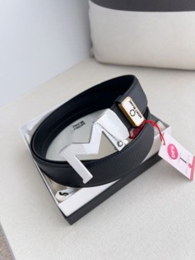 1:1  Montblanc Black Leather Belt with Silver Logo Buckle Automatic Buckle  3.5cm